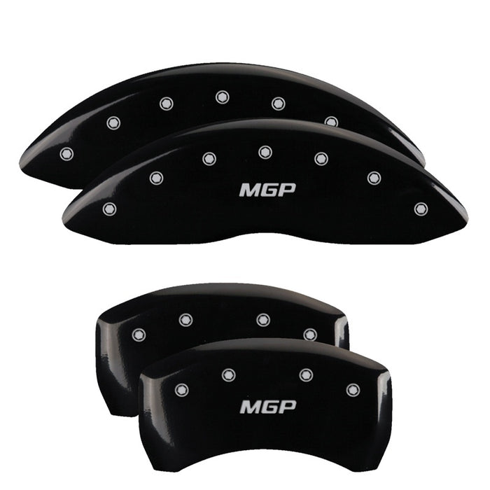 MGP 4 Caliper Covers Engraved Front & Rear With stripes/Dodge Black finish silver ch