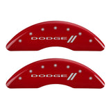 MGP 4 Caliper Covers Engraved Front & Rear With stripes/Dodge Red finish silver ch