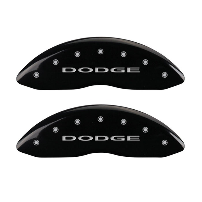 MGP Front set 2 Caliper Covers Engraved Front With out stripes/Dodge Black finish silver ch