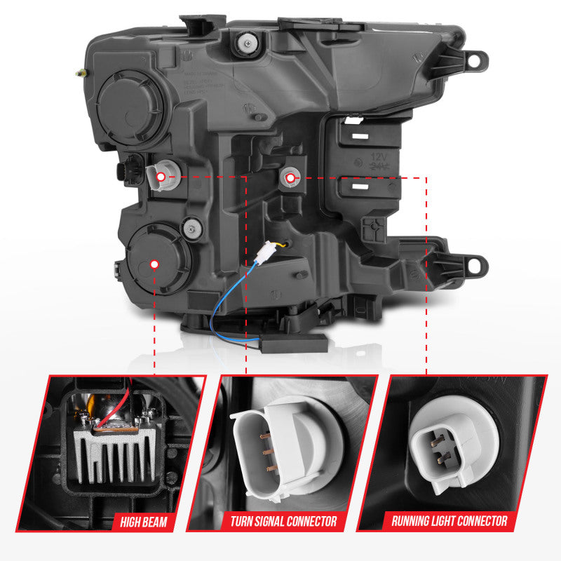 ANZO 18-20 Ford F-150 Full Led Projector Light Bar Style Headlights - Chrome Amber