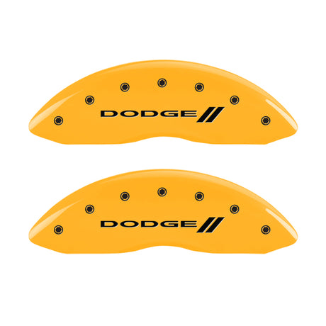 MGP 4 Caliper Covers Engraved Front & Rear With stripes/Dodge Yellow finish black ch