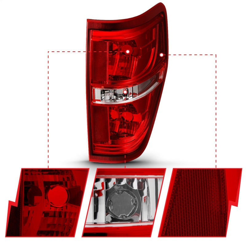 ANZO 2009-2014 Ford F-150 Euro Taillight Red/Clear (W/O Bulb)