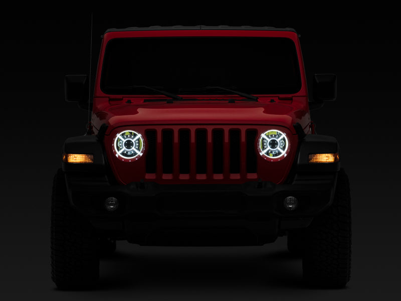 Raxiom 18-22 Jeep Wrangler JL/ JT 9-Inch LED Headlights w/ DRL and Halo- Black Housing (Clear Lens)