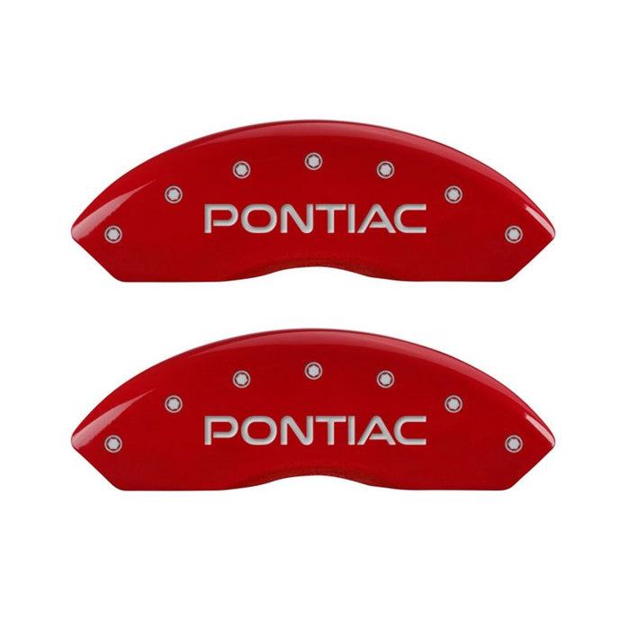 MGP 4 Caliper Covers Engraved Front & Rear 06-09 Pontiac Solstice Red Finish Silver Pontiac Logo