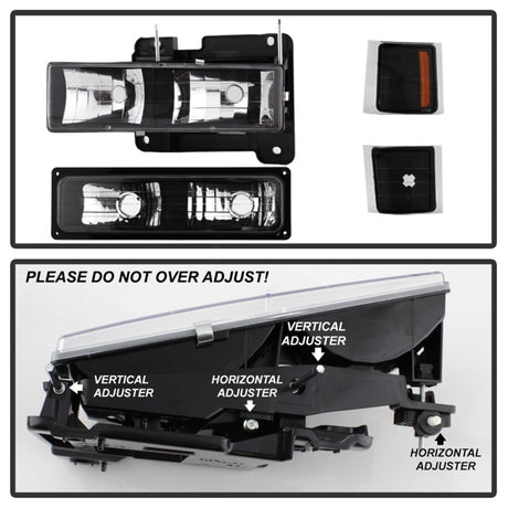 xTune Chevy Suburban 94-98 Headlights w/ Corner & Parking Lights 8pcs Black HD-JH-CCK88-AM-BK-SET