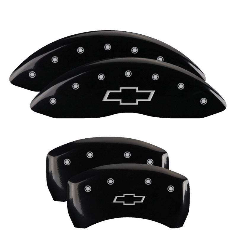 MGP 4 Caliper Covers Engraved Front & Rear Bowtie Black Finish Silver Char 2019 Chevrolet Malibu