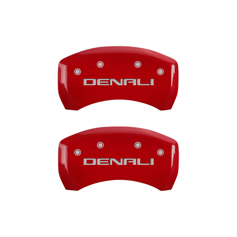 MGP 4 Caliper Covers Engraved Front & Rear Denali Red Finish Silver Char 2019 GMC Arcadia