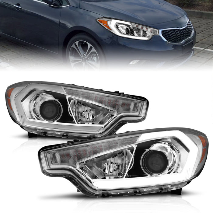 ANZO 2014-2016 Kia Forte Projector Headlights w/ Light Bar Chrome Housing