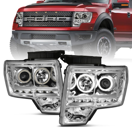 ANZO 2009-2014 Ford F-150 Projector Headlights w/ Halo Chrome (CCFL) G2