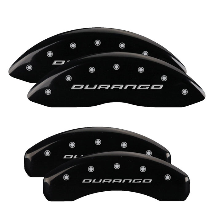 MGP 4 Caliper Covers Engraved Front & Rear 11-18 Dodge Durango Black Finish Silver Durango Logo