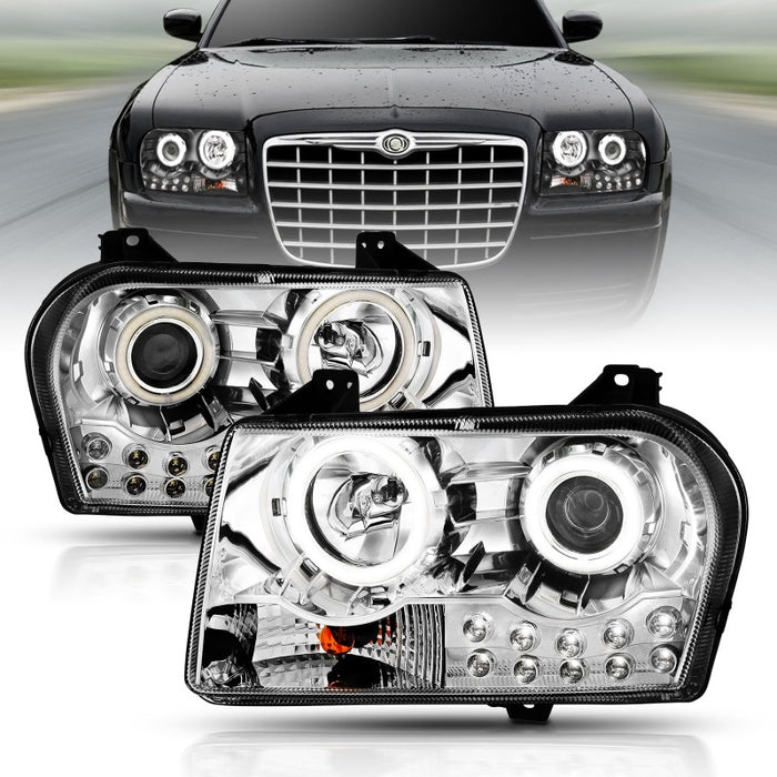 ANZO 2005-2010 Chrysler 300 Projector Headlights w/ Halo Chrome