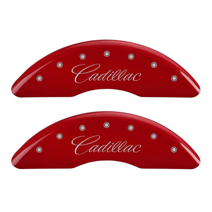 MGP 4 Caliper Covers Engraved Front & Rear Cursive/Cadillac Red Finish Silver Char 2016 Cadillac CT6