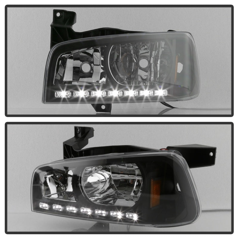 xTune Dodge Charger 06-10 1Pc LED Crystal Headlights Black HD-ON-DCH05-1PC-LED-BK