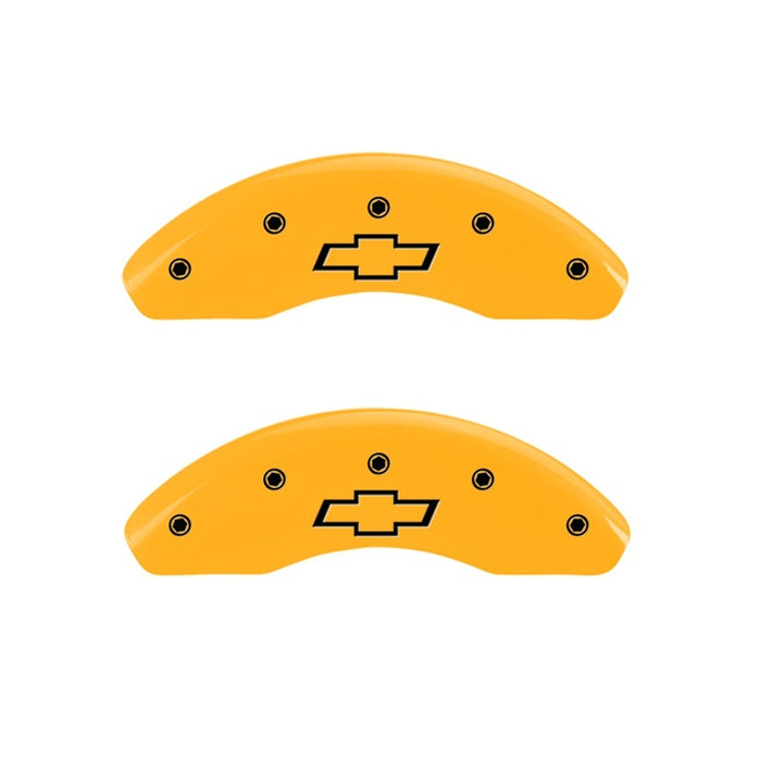 MGP Front set 2 Caliper Covers Engraved Front Bowtie Yellow finish black ch