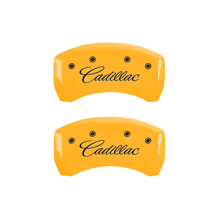 MGP 4 Caliper Covers Engraved F & R Cursive/Cadillac Yellow Finish Black Char 2017 Cadillac XT5