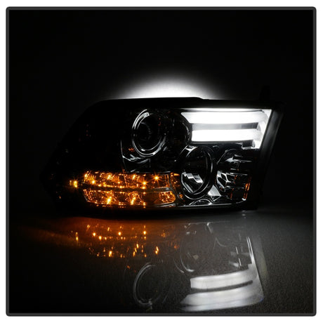 Spyder Dodge Ram 13-15 Projector Headlights Light Bar DRL Smoke PRO-YD-DR13-LBDRL-SM