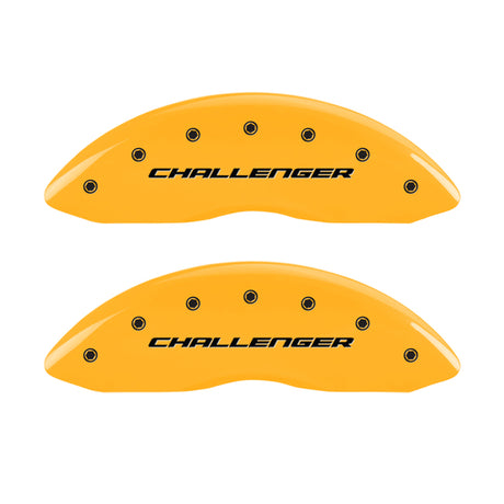 MGP 4 Caliper Covers Engrvd Front Block/Challenger Engrvd Rear Vintage Style/RT Yellow fnsh Blk ch