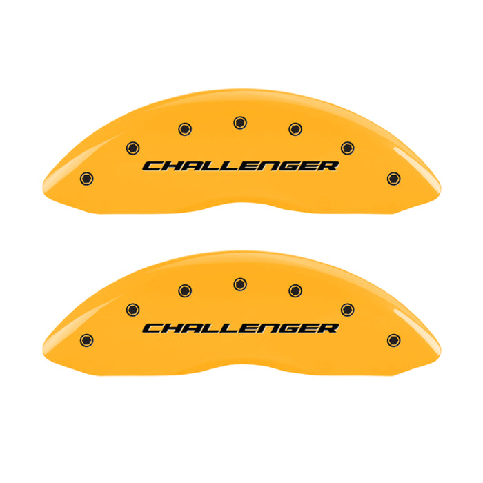 MGP 4 Caliper Covers Engrvd Front Block/Challenger Engrvd Rear Vintage Style/RT Yellow fnsh Blk ch