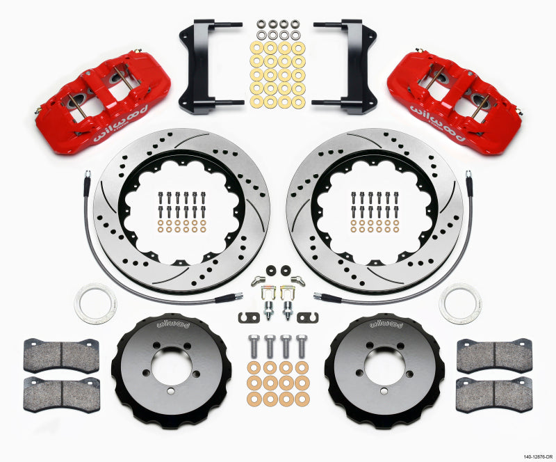 Wilwood AERO6 Front Hat Kit 14.00 Drilled Red 1999-2012 Subaru WRX w/Lines