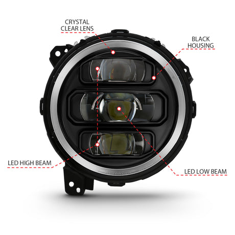 ANZO 2018-2019 Jeep Wrangler Full Led Projector Headlights Black
