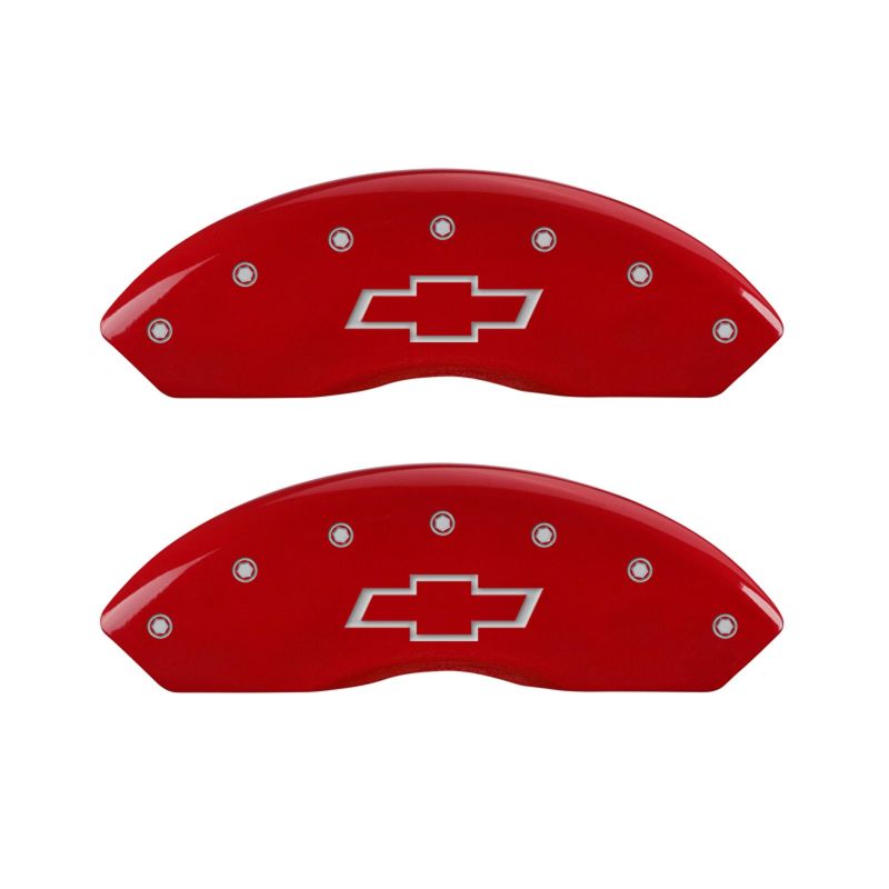 MGP 4 Caliper Covers Engraved Front & Rear Bowtie Red Finish Silver Char 2014 Chevrolet Express 2500