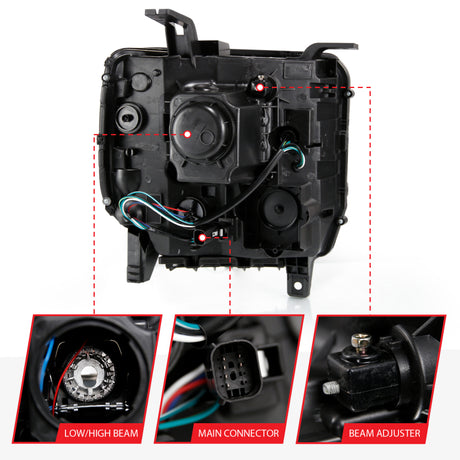 ANZO 2016-2019 GMC Sierra 1500 Projector Headlight Plank Style Black w/ Sequential Amber Signal