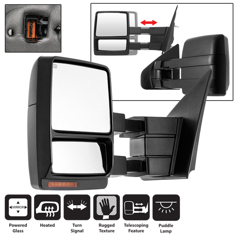 xTune Ford F150 07-14 Power Heated Amber LED Signal Telescoping Mirror Left MIR-FF15007S-PWH-AM-L