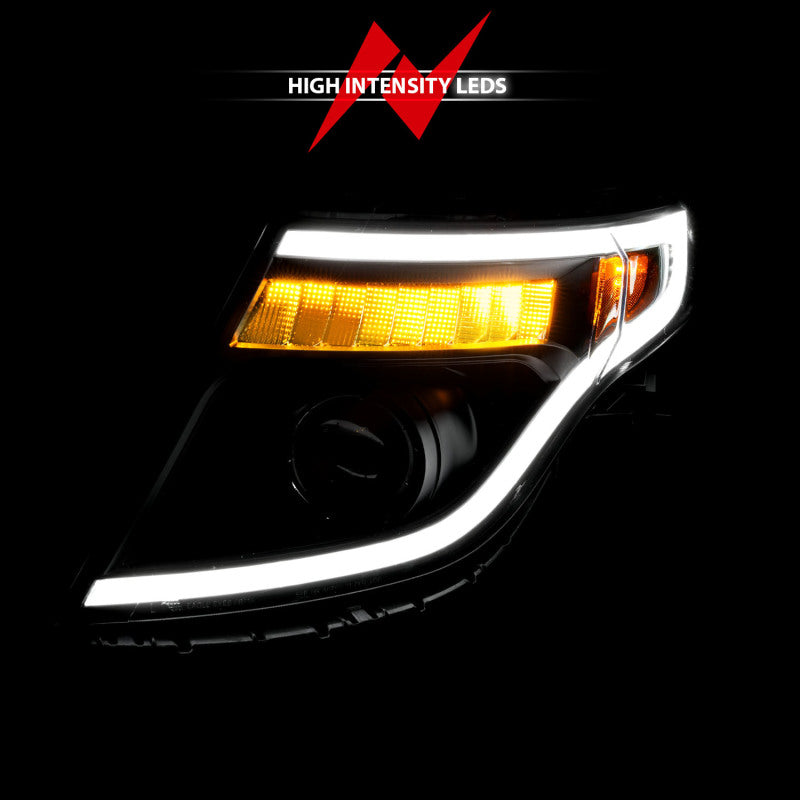 ANZO 11-15 Ford Explorer (w/Factory Halogen HL Only) Projector Headlights w/Light Bar Black Housing