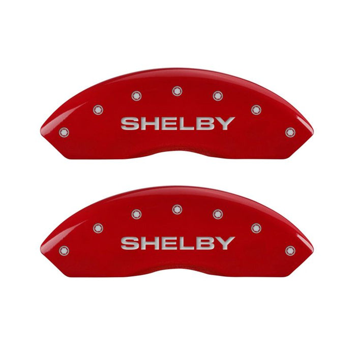 MGP 4 Caliper Covers Engraved Front Shelby Engraved Rear Tiffany Snake Red finish silver ch