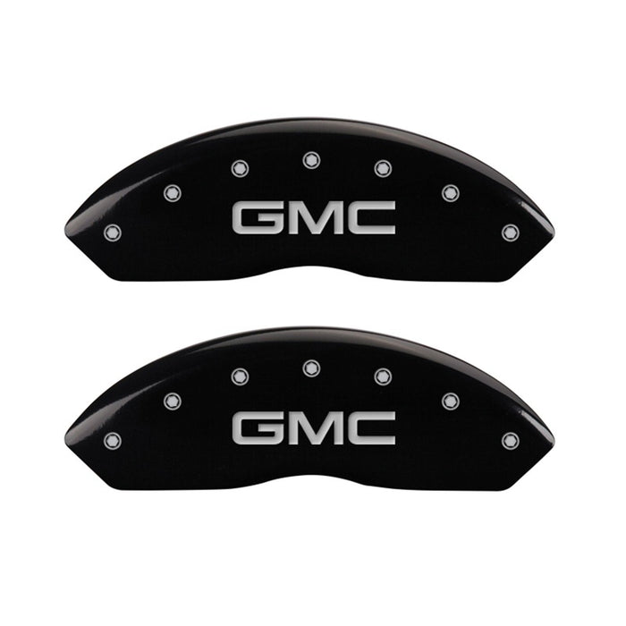 MGP Front set 2 Caliper Covers Engraved Front GMC Black finish silver ch