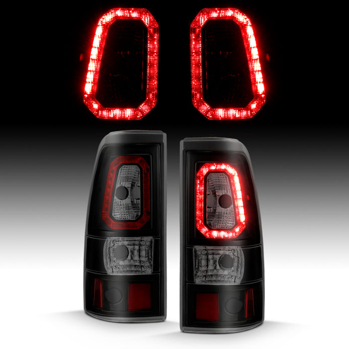 ANZO 1999-2002 Chevy Silverado 1500 LED Taillights Plank Style Black w/Smoke Lens