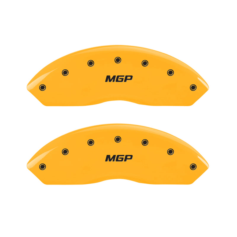 MGP 4 Caliper Covers Engraved Front & Rear MGP Yellow Finish Black Char 2018 Subaru Impreza