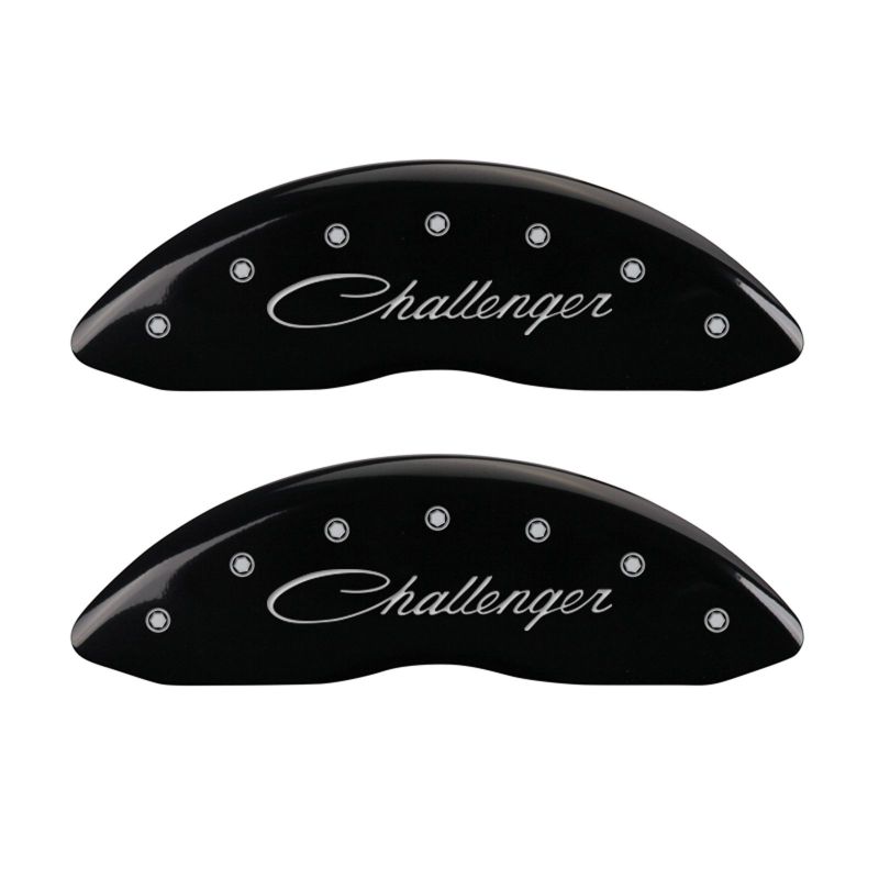 MGP 4 Caliper Covers Engraved Front Cursive/Challenger Engraved Rear RT Black finish silver ch