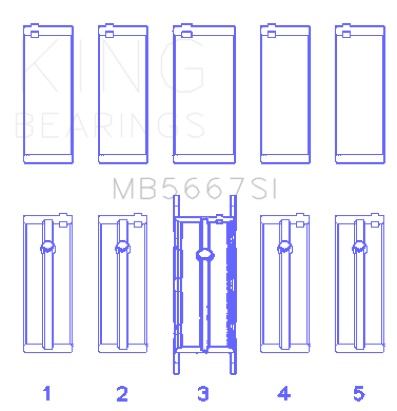King Engine Bearings Mini W10B16A/W11B16A (Size 0.5) Silicon Bi-Metal Aluminum Main Bearing Set