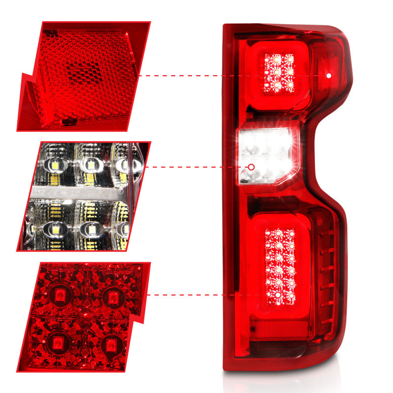 ANZO 19-21 Chevy Silverado Work Truck Full LED Taillights Chrome Housing Red Lens G2(w/C light Bars)