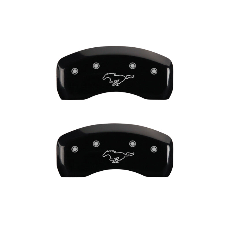 MGP 4 Caliper Covers Engraved Front Mustang Engraved Rear Pony Black finish silver ch