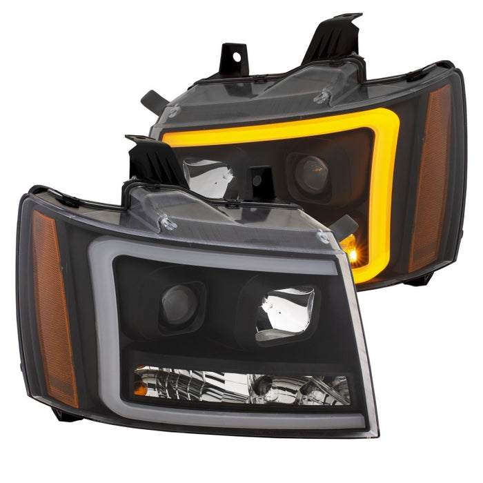 ANZO 07-14 Chevy Tahoe Projector Headlights w/ Plank Style Design Black w/ Amber