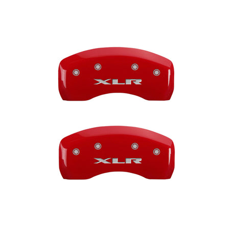 MGP 4 Caliper Covers Engraved Front Cursive/Cadillac Engraved Rear XLR Red finish silver ch