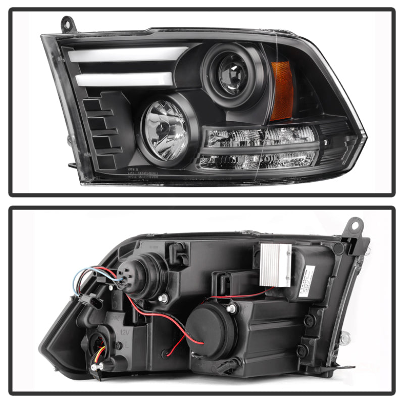 Spyder Dodge Ram 09-12 Projector Headlights Light Bar DRL Black PRO-YD-DR09-LBDRL-BK