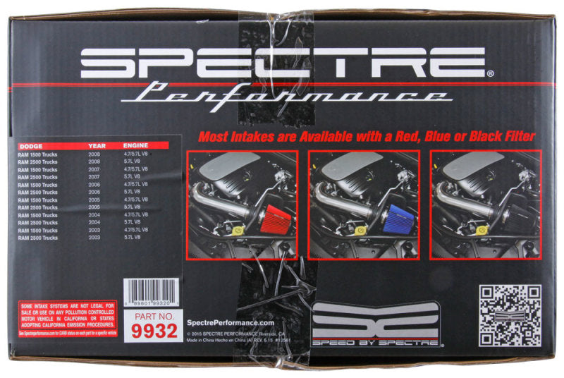 Spectre 03-08 Dodge RAM 1500/2500 V8-4.7/5.7L F/I Air Intake Kit - Clear Anodized w/Red Filter