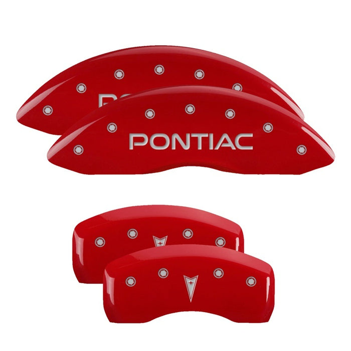 MGP 4 Caliper Covers Engraved Front Pontiac Rear Arrow Red Finish Silver Char 04 Pontiac Bonneville