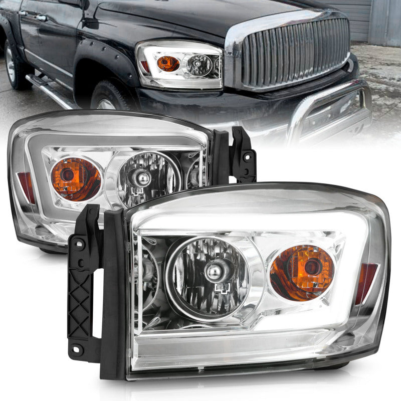 ANZO 06-09 Dodge RAM 1500/2500/3500 Headlights Chrome Housing/Clear Lens (w/ Light Bars)