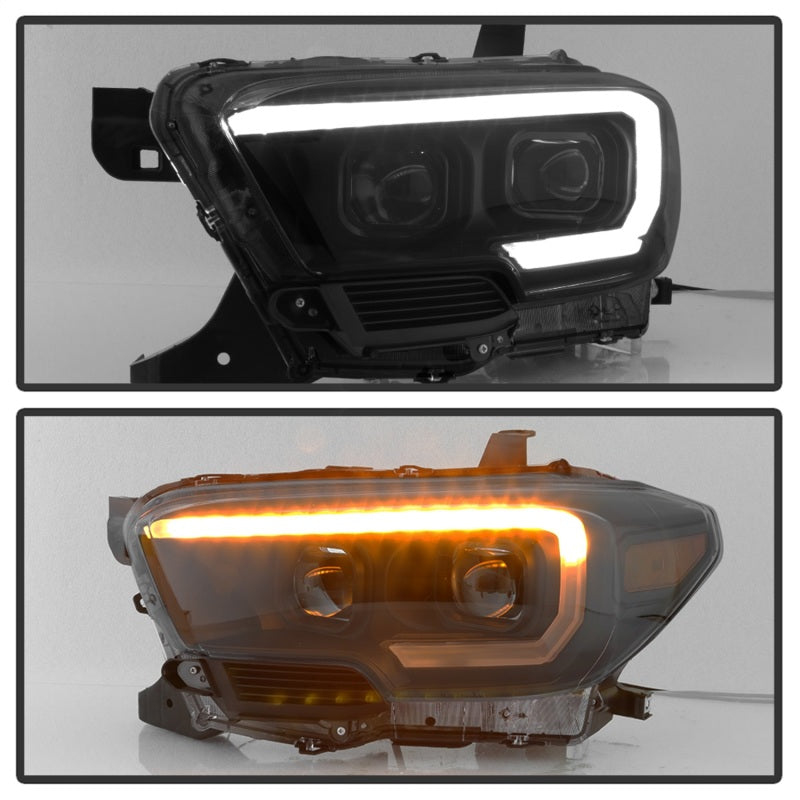 xTune 16-18 Toyota Tacoma SR/SR5 DRL Proj Headlights w/Turn Signal - Blk Smk (PRO-JH-TTA16-SR-BSM)