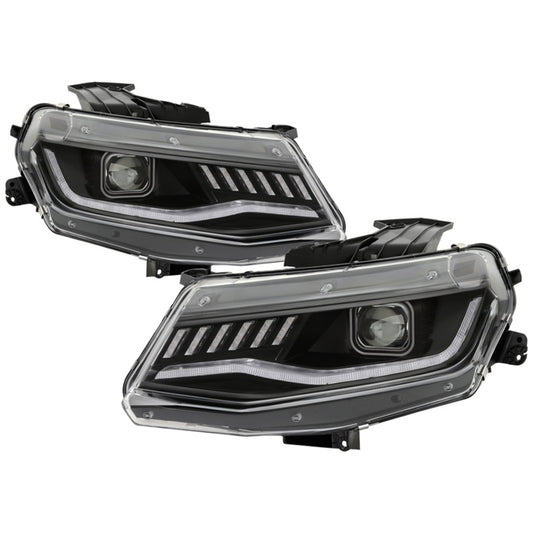 Spyder Chevy Camaro 16-18 HID Model Full LED Headlights Black PRO-YD-CCAM16HIDAP-SEQ-BK