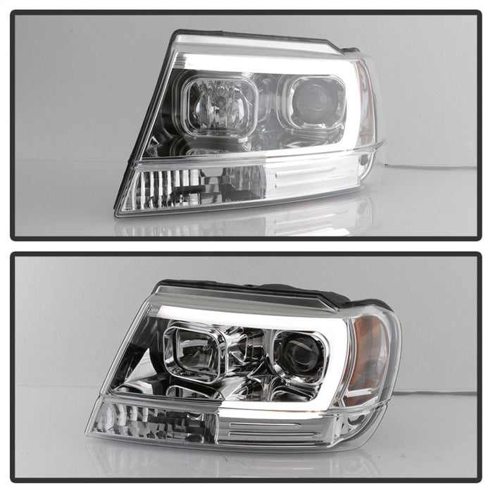 Spyder 99-04 Jeep Grand Cherokee Projector Headlights - Light Bar DRL LED - Chrome