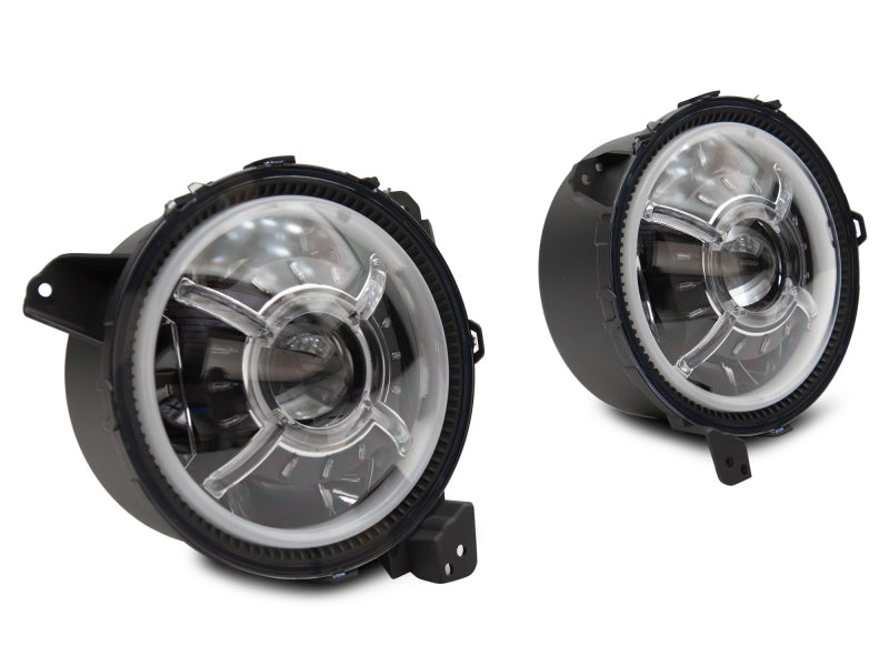 Raxiom 18-22 Jeep Wrangler JL/ JT 9-Inch LED Headlights w/ DRL and Halo- Black Housing (Clear Lens)