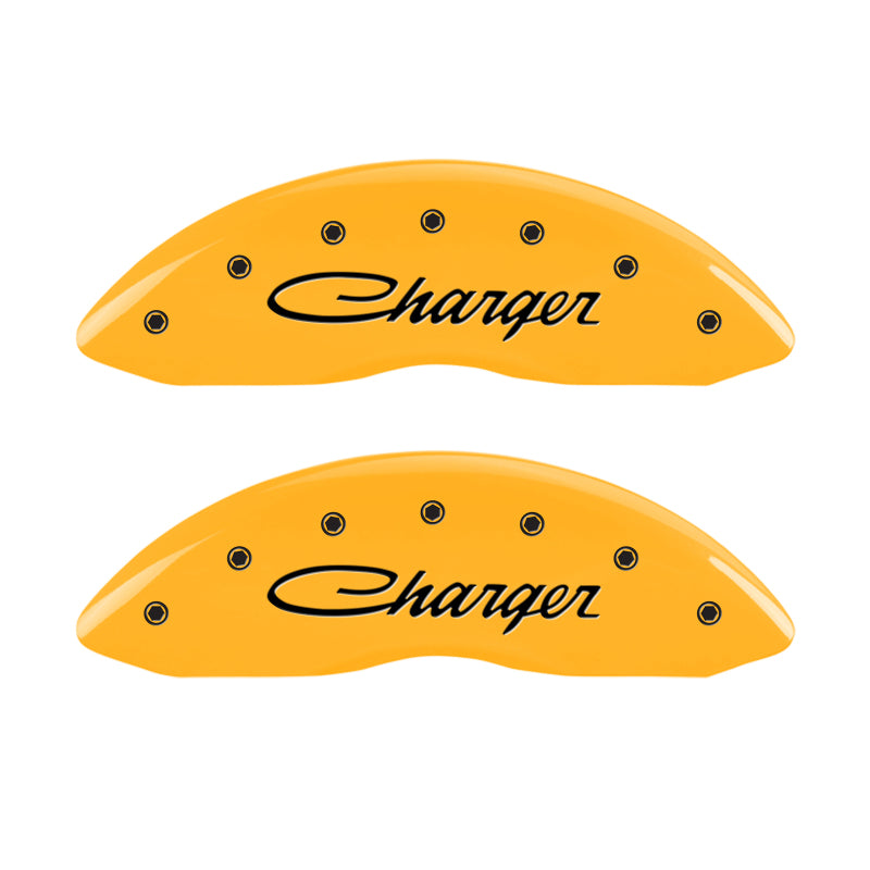 MGP 4 Caliper Covers Engraved F & R Cursive/Charger Yellow Finish Black Char 2006 Dodge Charger