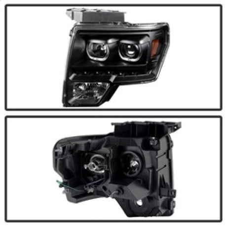 xTune Ford F150 09-14 Projector Headlights Halogen Model Only LED Halo Black PRO-JH-FF15009-CFB-BK