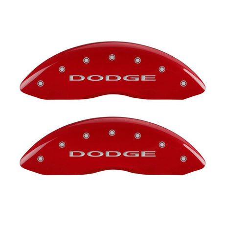 MGP Front set 2 Caliper Covers Engraved Front With out stripes/Dodge Red finish silver ch