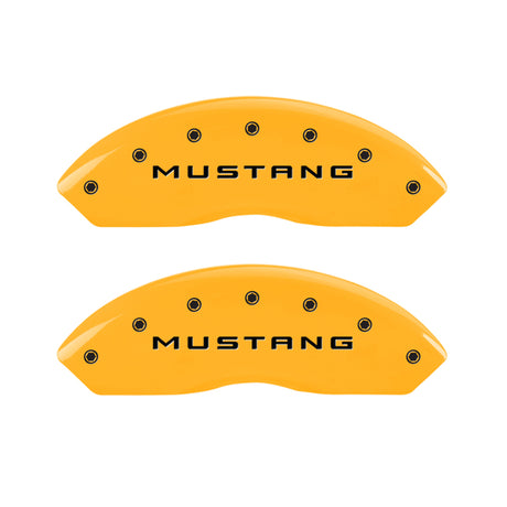 MGP 4 Caliper Covers Engraved Front Mustang Engraved Rear 50 Yellow finish black ch